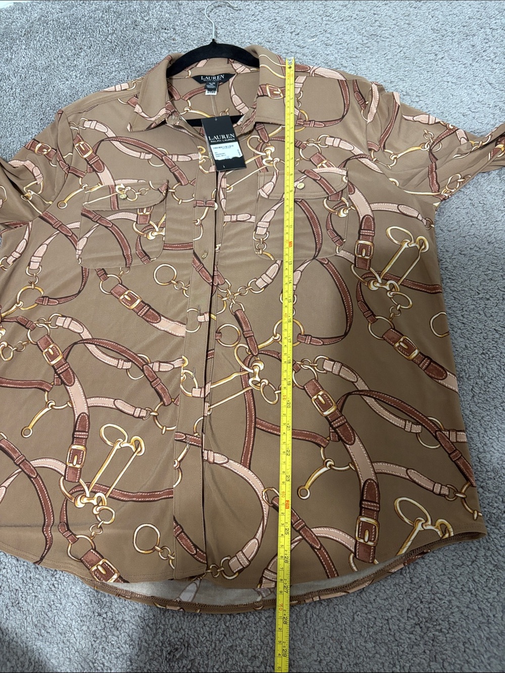 Lauren Ralph Lauren Belting Print Button-Up Stretch Jersey Shirt Blouse - Picture 8 of 8
